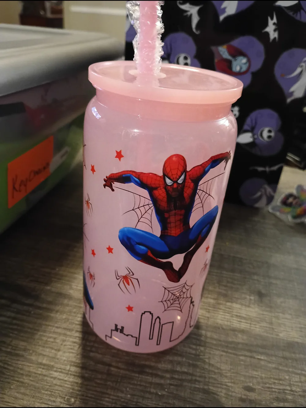 Spiderman Pink Kids Plastic Straw Cup - Official Character Design